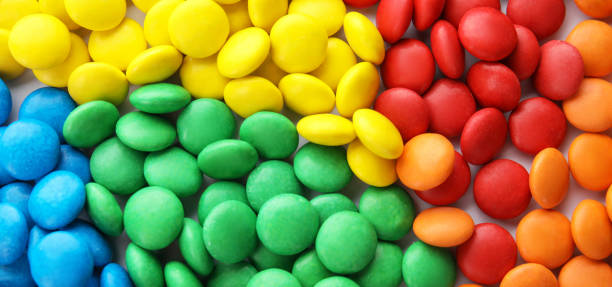 istock Many colorful candies as background, top view. Banner design 1353359282