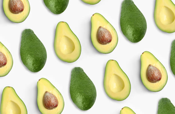 istock Flat lay composition with fresh ripe avocados on white background 1353360333