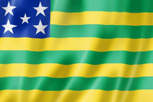 Goias state flag, Brazil waving banner collection. 3D illustration