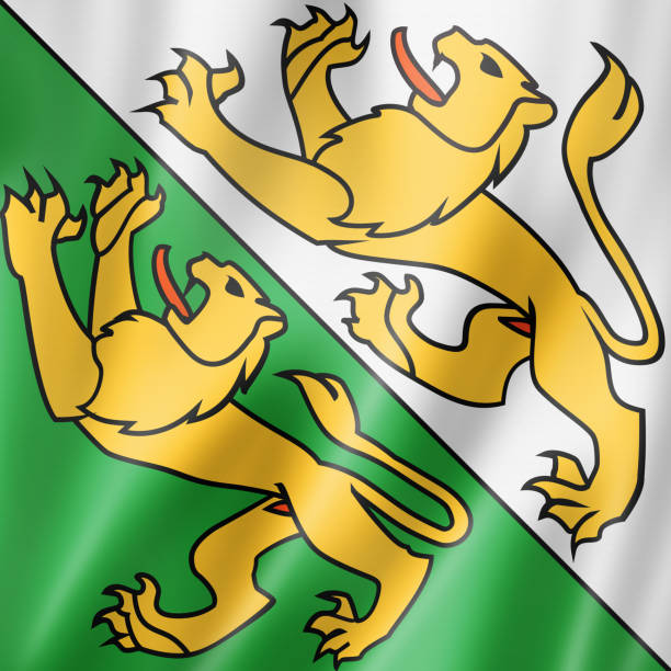 Thurgau canton - State - flag, Switzerland waving banner collection. 3D illustration