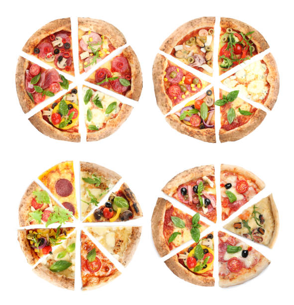 istock Set with slices of different pizzas on white background, top view 1353361147