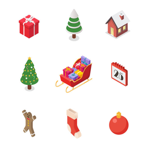 Isometric christmas icons collection vector art illustration