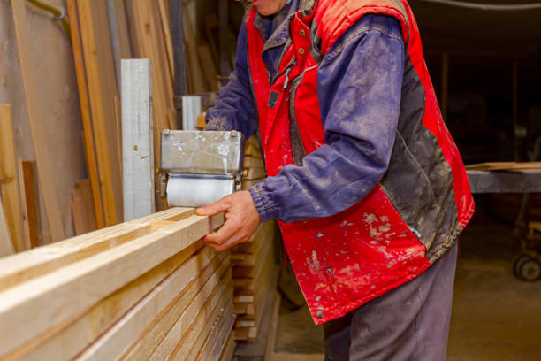 istock Carpenter smears the boards with hand roller tool, spreader for evenly applicator 1353363323