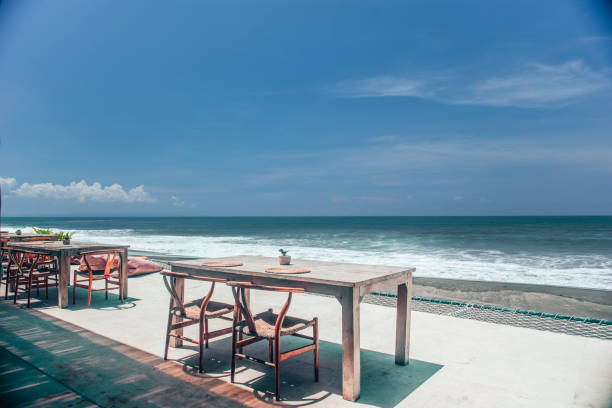 istock Row of tables on a beach 1353364977