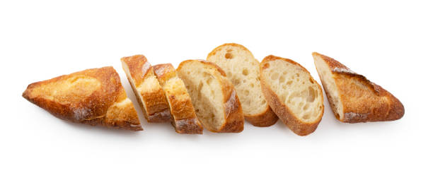 istock A sliced baguette placed on a white background. French bread characterized by its elongated shape. 1353366338