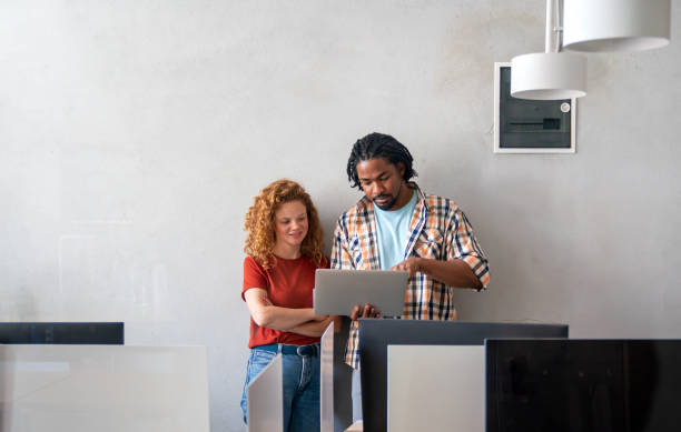 istock Group of successful business people working together in office. Business technology work concept 1353367145
