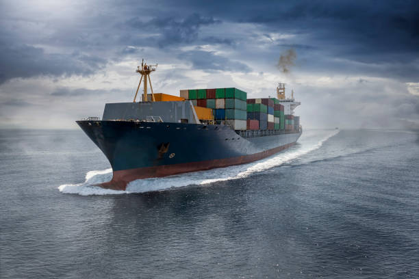 istock Aerial view of a big cargo container ship 1353367265