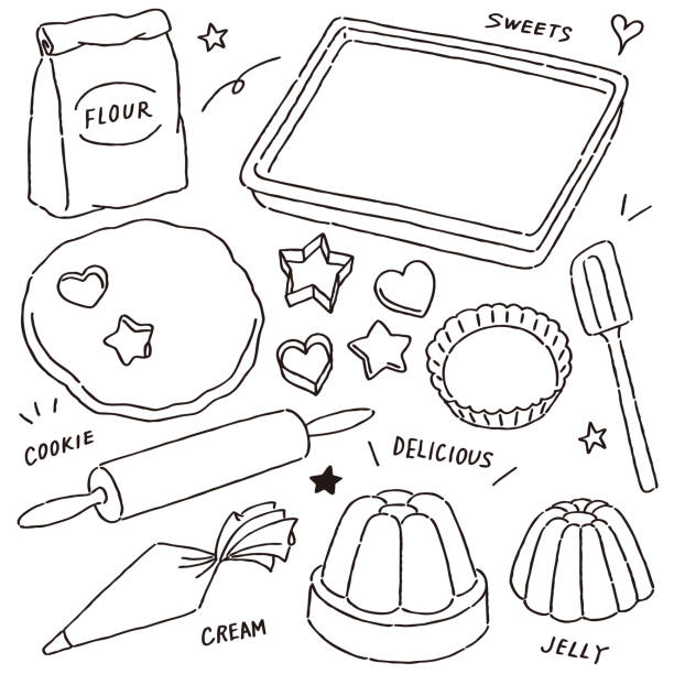 bildbanksillustrationer, clip art samt tecknat material och ikoner med a set of baking tools - bakplåt