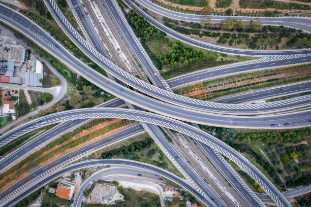 istock Aerial top down view of a highway flyover 1353367415