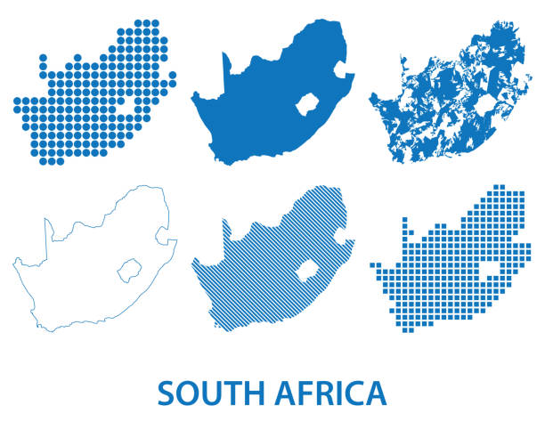 ilustraciones, imágenes clip art, dibujos animados e iconos de stock de mapa de la república de sudáfrica - conjunto vectorial de siluetas en diferentes patrones - rsa