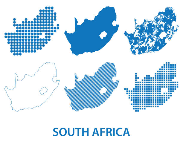 ilustrações de stock, clip art, desenhos animados e ícones de map of republic of south africa - vector set of silhouettes in different patterns - rsa