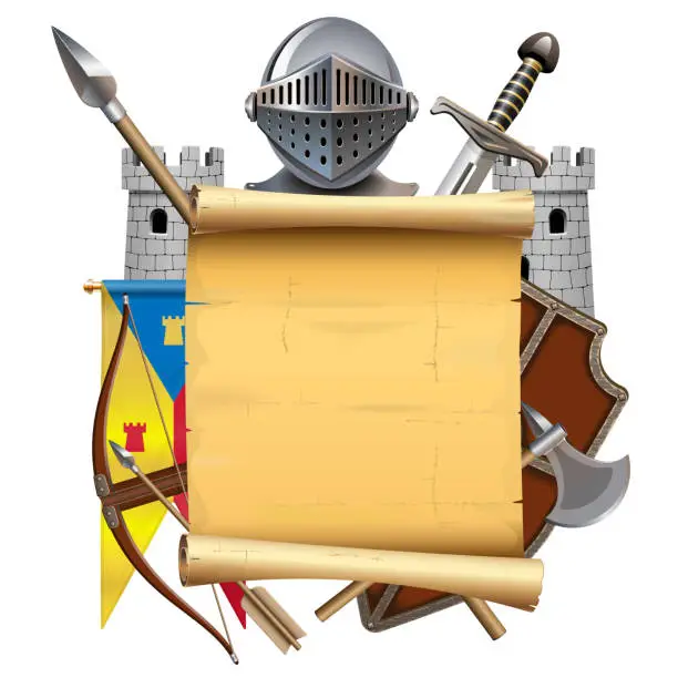 Vector illustration of Vector Scroll with Knight Armor