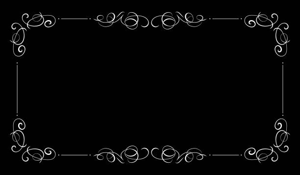 ilustrações de stock, clip art, desenhos animados e ícones de vector black vintage background, blank frame, filigree swirls, white elegant. - 1930