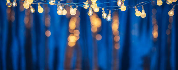 istock Christmas lights in selective focus on shiny bokeh lights background 1353373015