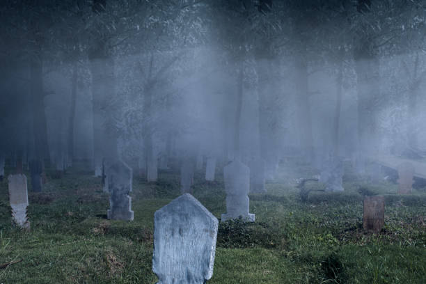 istock Tombstones on the graveyard with night scene background 1353373019