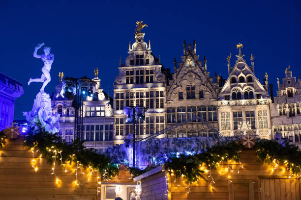 Traditional Christmas market in Europe. Antwerp, Belgium stock photo