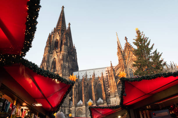 Traditional Christmas market in Europe. Cologne, Germany Christmas tree at Christmas fair. Holidays concept cologne stock pictures, royalty-free photos & images