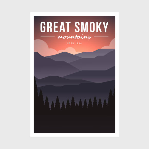 グレートスモーキー山脈国立公園現代ポスターベクトルイラストデザイン - tennessee great smoky mountains great smoky mountains national park north carolina点のイラスト素材／クリップアート素材／マンガ素材／アイコン素材