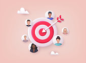 istock Target customer concept. Customer attraction campaign, accurate promo, advertising. 3D Web Vector Illustrations. 1353380613