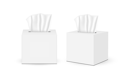 Square Tissues Boxes, Isolated on White Background, Front and Side View. Vector Illustration