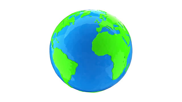 Low poly model of the earth globe on a white background. Looped 4k animation with alpha channel