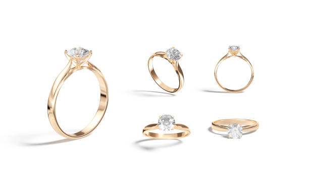 blank gold ring with diamond mockup, different views - ring diamond jewelry wedding imagens e fotografias de stock