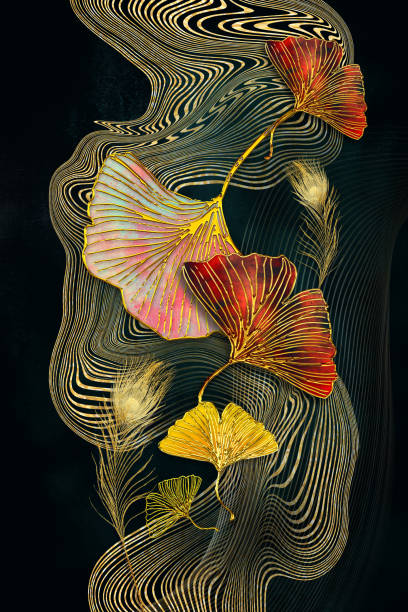 istock modern wall frame canvas art wallpaper. 3d colored feathers, leaves in dark background. 1353385254
