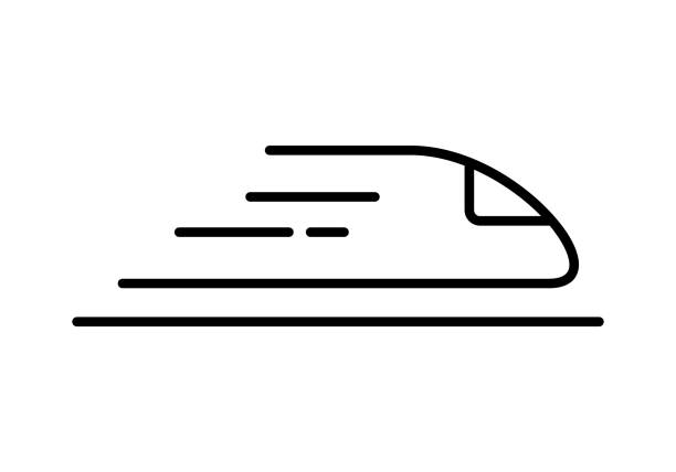 Modern train line icon. Traveling and transportation concept. City subway metro with lines symbolizing speed. Underground railway. Magnetic levitation vehicle. Vector illustration, flat, clip art. maglev train stock illustrations