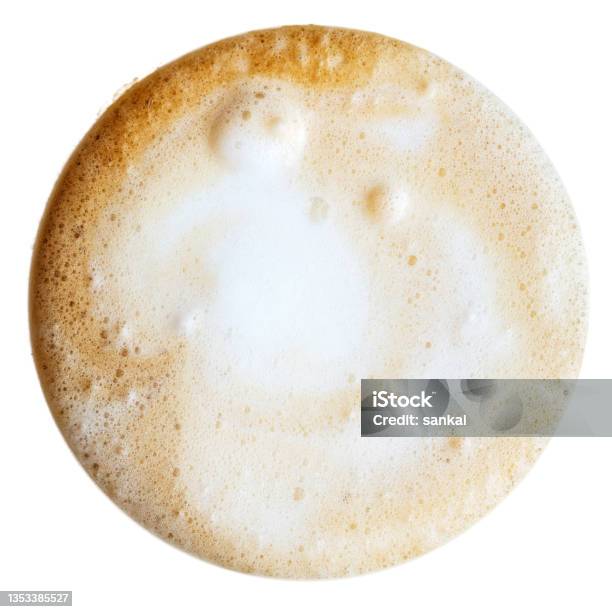 Coffee Foam Directly Above Isolated On White Stock Photo - Download Image Now - Frothy Drink, Cappuccino, Coffee - Drink