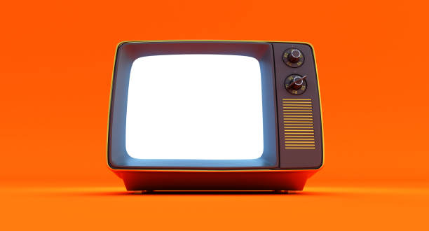 복고풍 빈티지 tv 고립 오렌지 배경, 골드 오래 된 tv의 3d 렌더링 - watch gold retro revival old fashioned 뉴스 사진 이미지