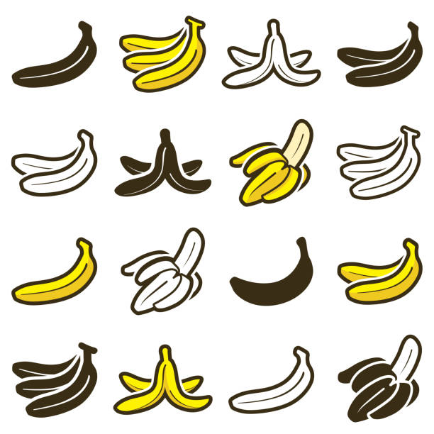banana icon collection - vector outline and silhouette - muz stock illustrations