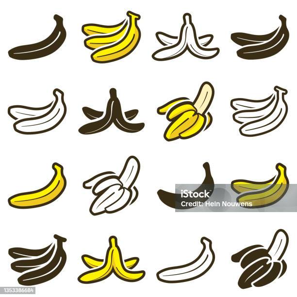 Banana Icon Collection Vector Outline And Silhouette Stock Illustration - Download Image Now