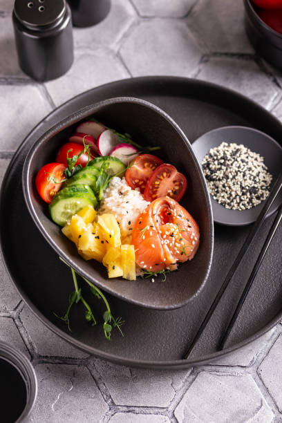 istock Dinner with fresh poke salad with salmon 1353386868