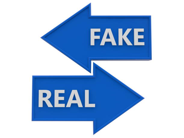 istock Two arrows with fake and real concept 1353386918