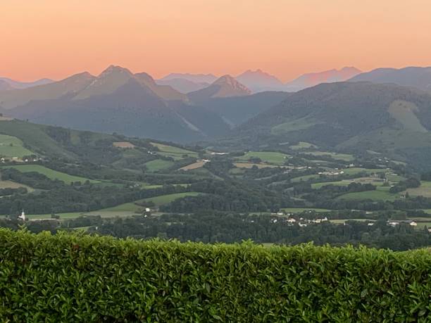 Panorama at sunset over the Baretous Valley in summer