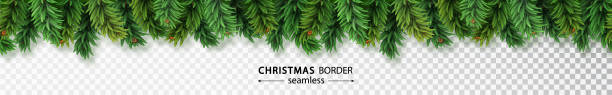 Christmas border with realistic tree seamless border isolated on transparent background. Xmas element for festive design isolated Christmas border with realistic tree seamless border isolated on transparent background. Xmas element for festive design isolated. fir tree pine backgrounds branch stock illustrations