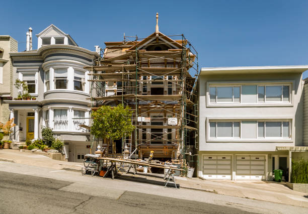 San Francisco, July 23, 2008: urban houses in San Francisco , USA. The street reaches a maximun slope of 18 degrees and is one of the steepest in SFO.