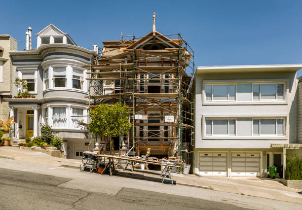 San Francisco, steep street with house in  framework stock photo
