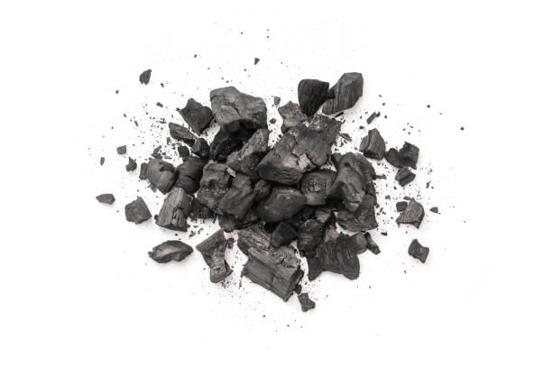 Natural hardwood charcoal broken Natural hardwood charcoal broken isolated on white background , top view , flat lay. lead mine stock pictures, royalty-free photos & images