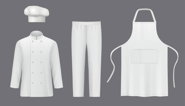 Chef uniforms. Professional suit clothes for cooks jackets and pants decent vector realistic uniform for characters vector art illustration