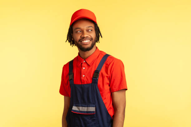 istock Worker looking away with happy expression, waiting orders, working in service industry with pleasure 1353396538