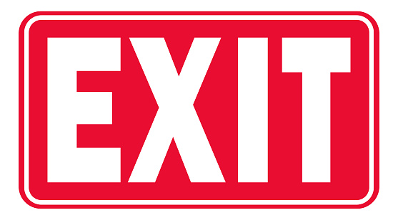 Exit sign. Exit sign sticker, label, icon, poster, vector.