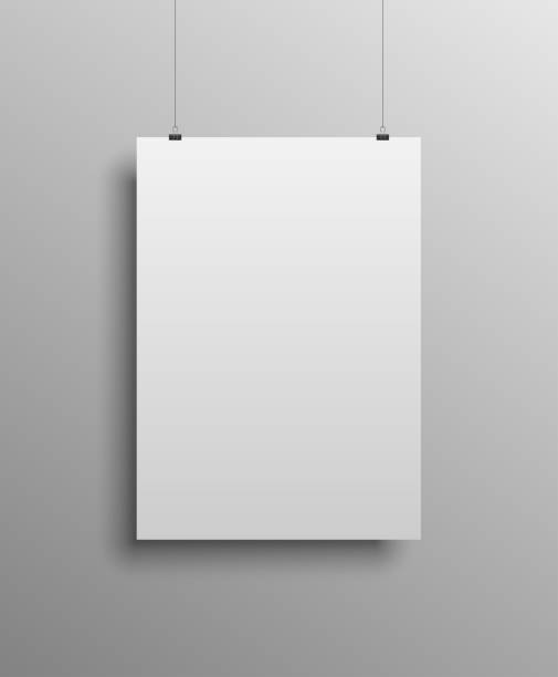 illustrazioni stock, clip art, cartoni animati e icone di tendenza di carta in formato a4 appesa davanti a una parete bianca. illustrazione vettoriale. - poster