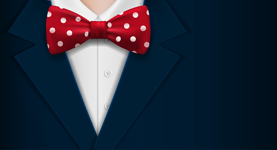 Man in suit and bow tie with polka dots pattern. Vector illustration.