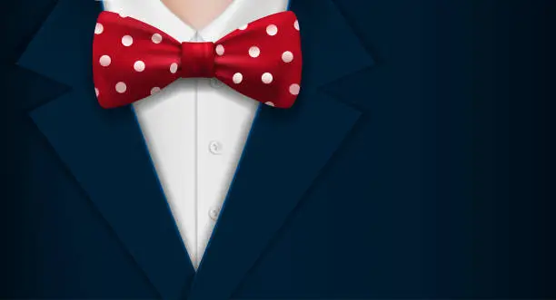 Vector illustration of Man in suit and bow tie with polka dots patte