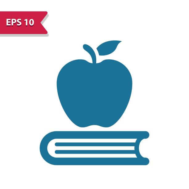 illustrations, cliparts, dessins animés et icônes de icône apple et livre. école, éducation - pomme
