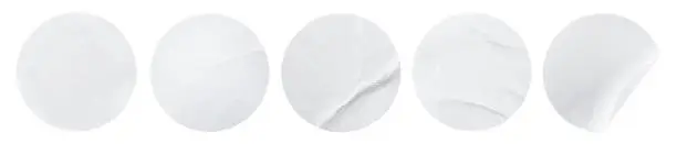 five white stickers on white isolated background