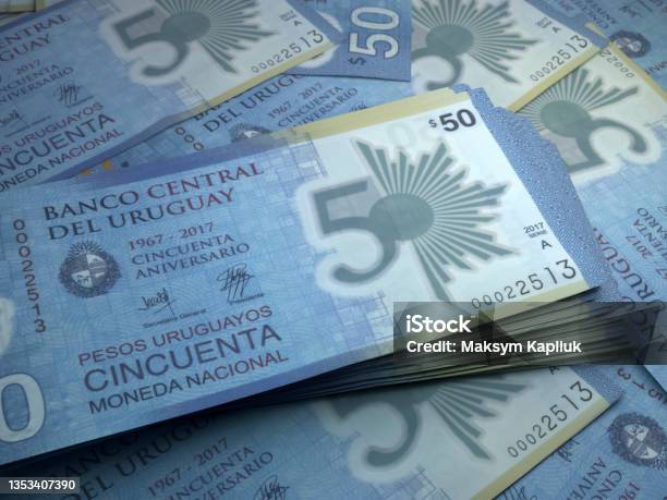 Uruguayan Banknotes Uruguayanpeso Bills 50 Uyu Pesos Business Finance Background Stock Photo - Download Image Now
