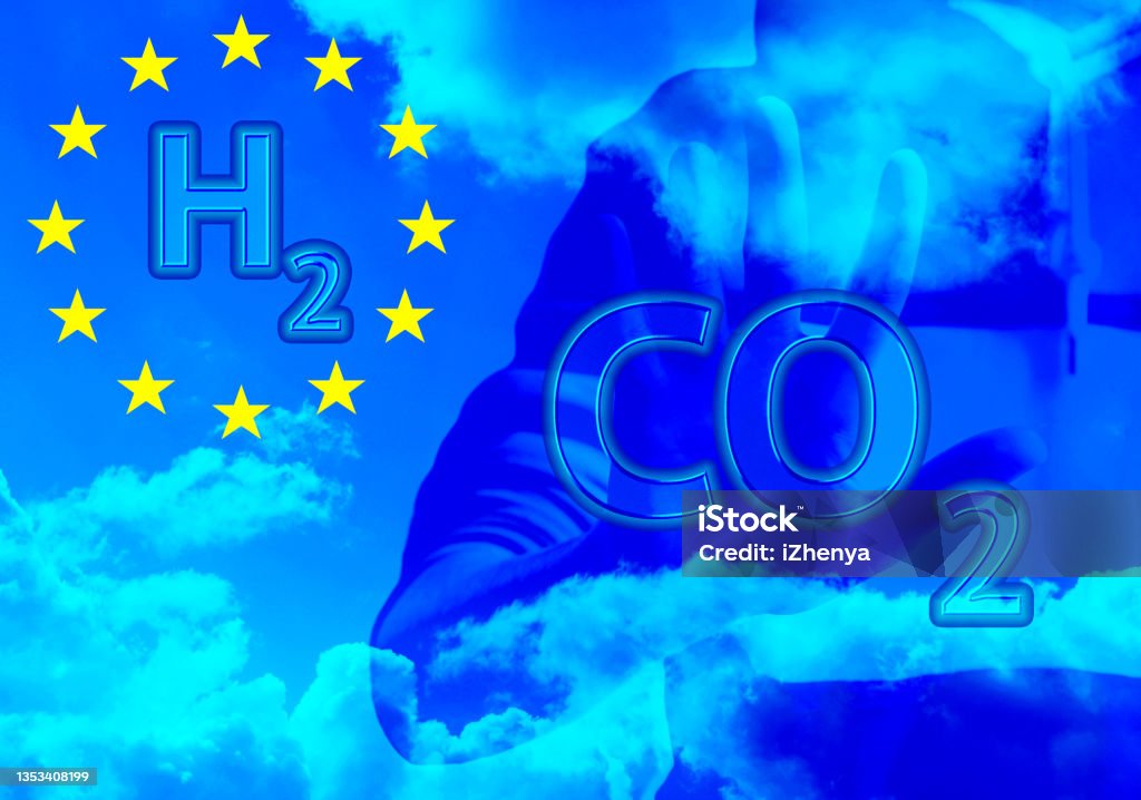 Concept of the European Green Deal. It includes great role of hydrogen in decarbonizing the EU economy Concept of the European Green Deal. It includes great role of hydrogen in decarbonizing the EU economy. 3d illustration European Union Stock Photo