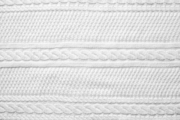 Beautiful white hand knit pattern. Woolen knitting background stock photo